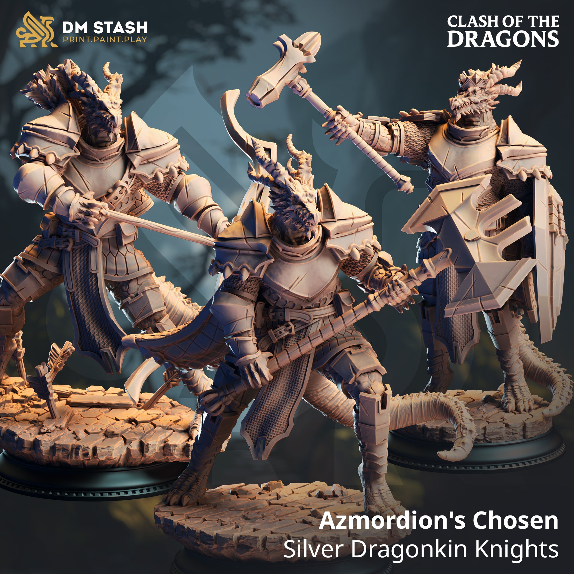 Azmordion_s Chosen - Silver Dragonkin Knights set of 3
