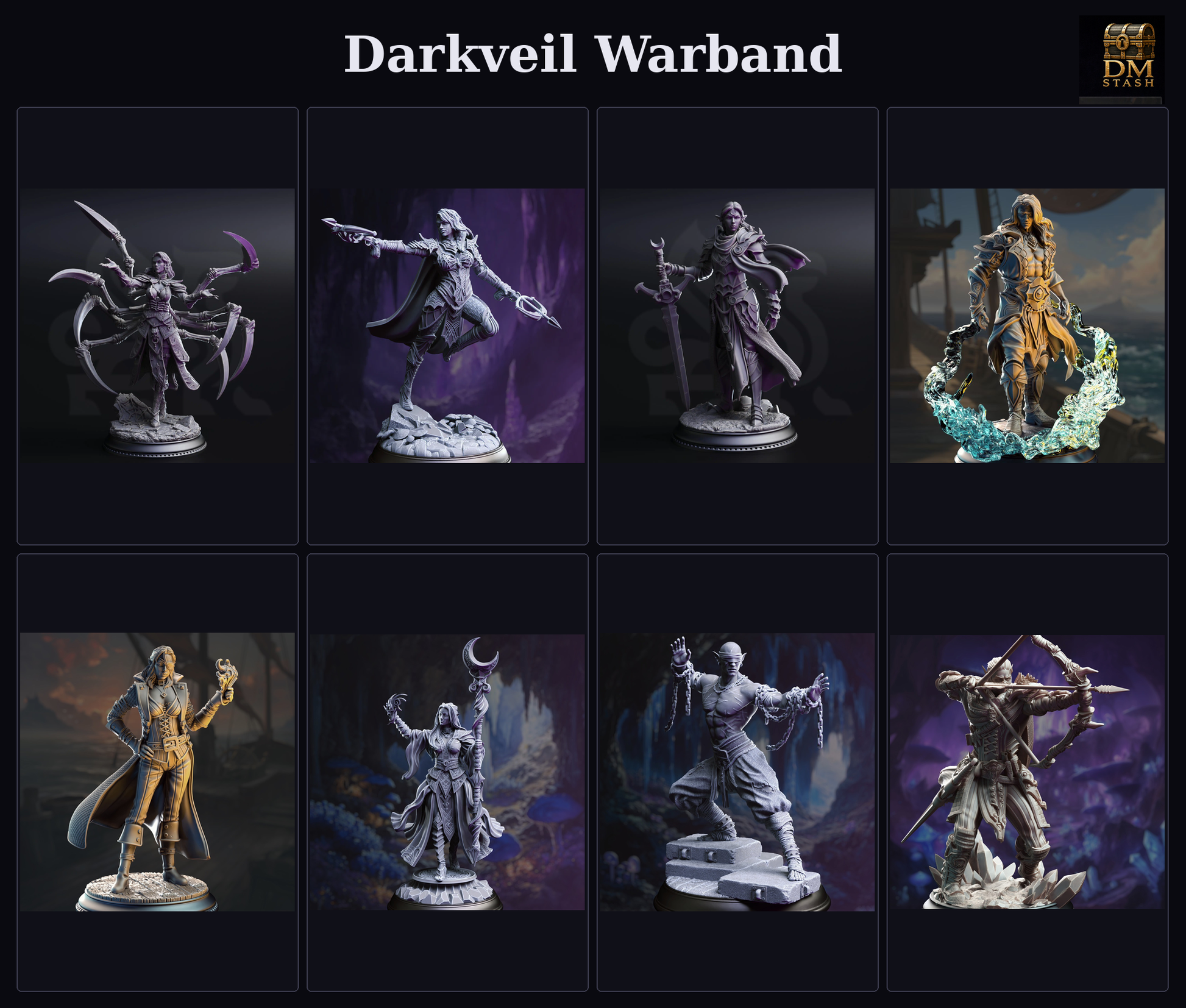 Darkveil Drow Warband – Complete Party & Boss Encounter (32mm Resin Miniatures)