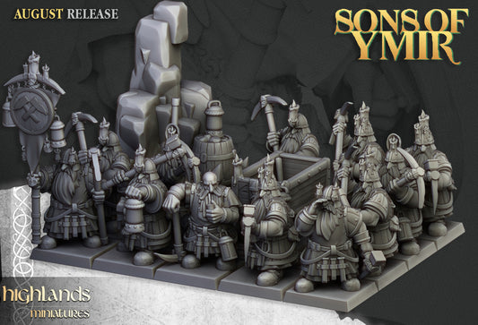 Dwarfs Miners Unit - "Sons of Ymir" Highlands Miniatures